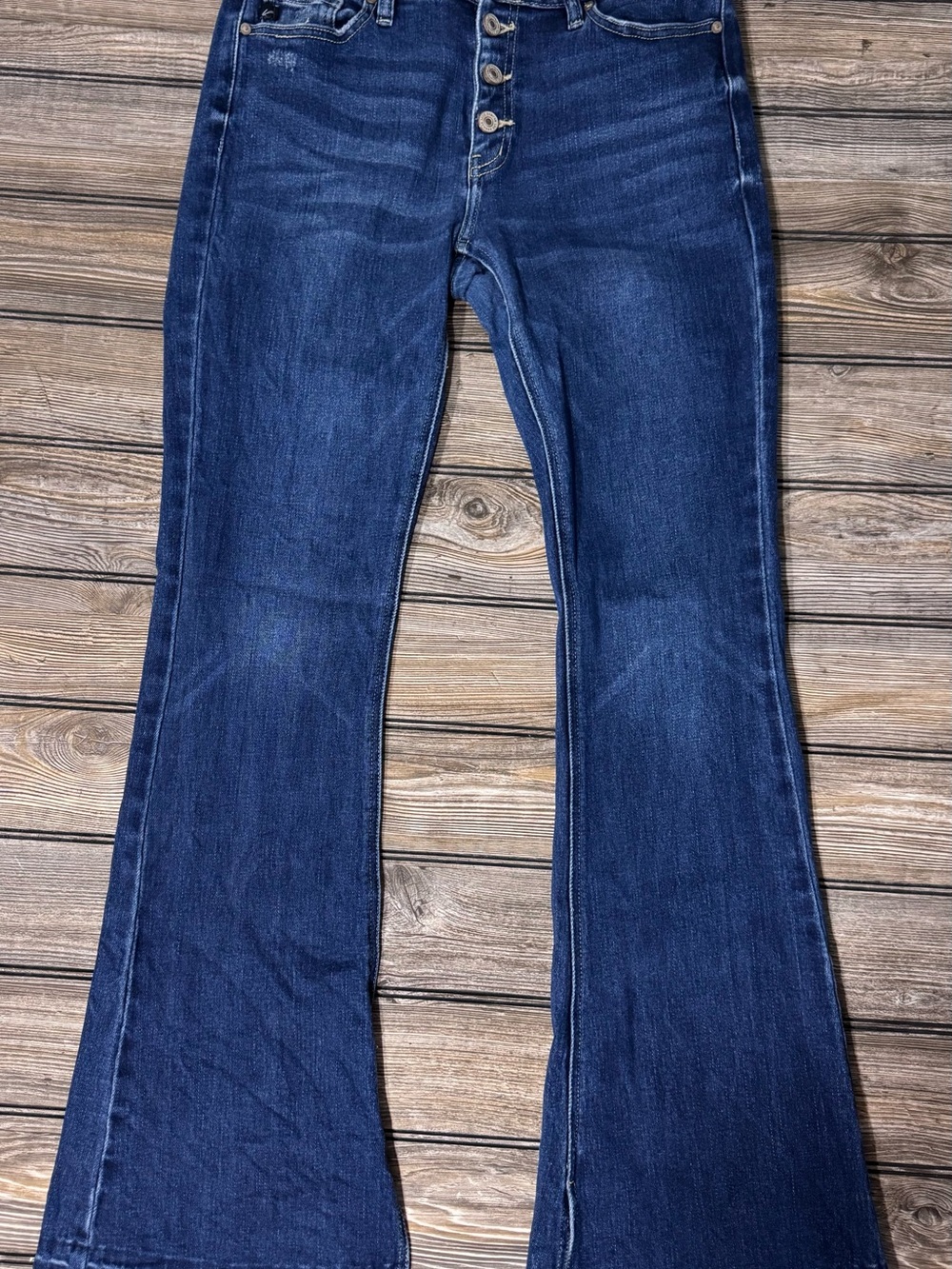 KanCan Dark Blue High-Rise Button-Fly Flare Jeans